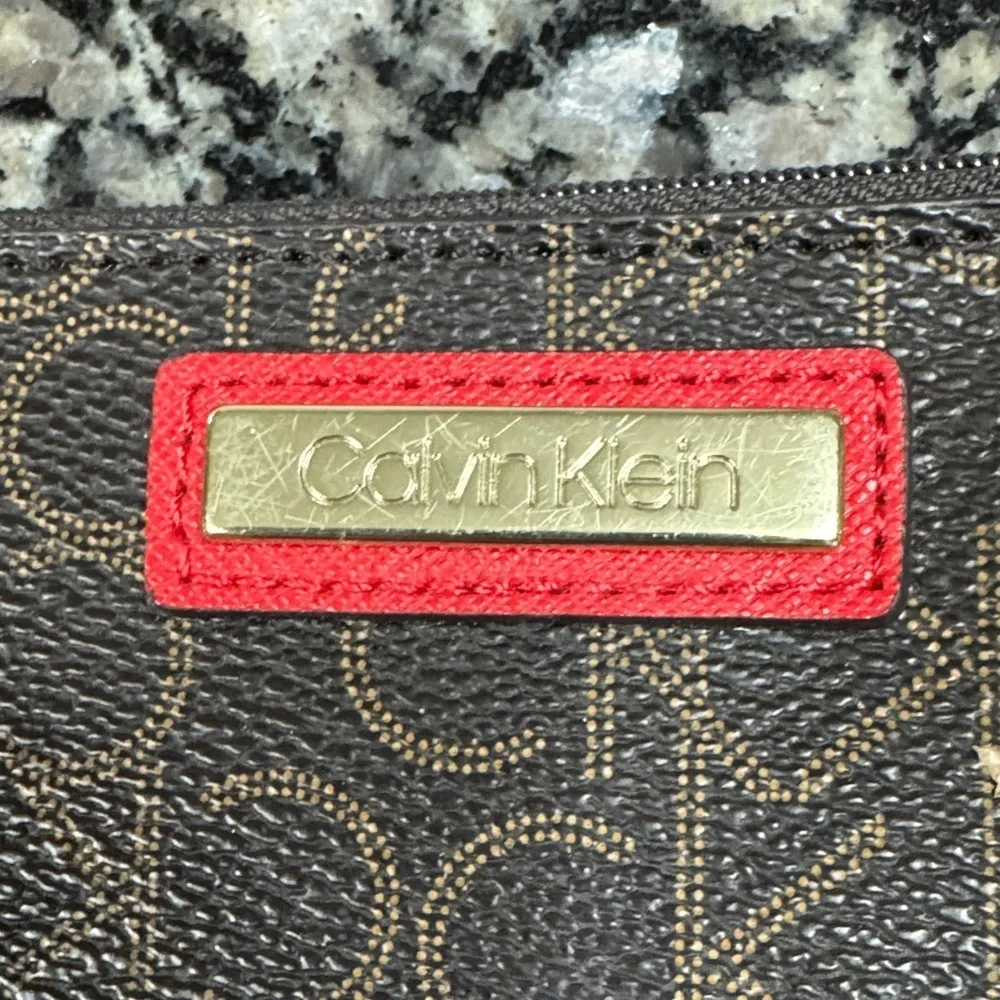 Calvin Klein Logo Wristlet in Brown and Red NWT